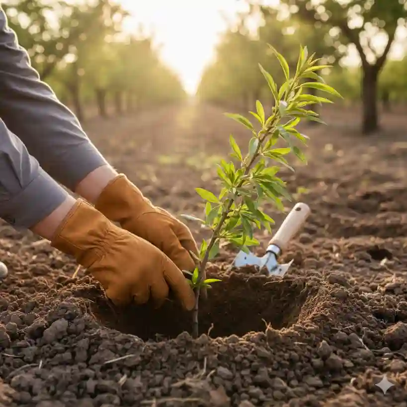 آموزش صحیح کاشت نهال بادام در باغ.